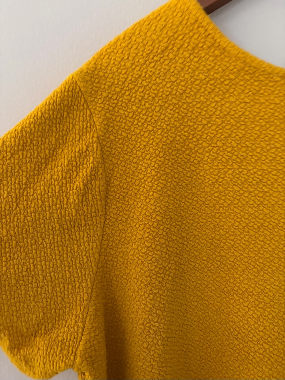 Mustard Yellow Tie-Front Textured Short Sleeve Top - Women’s 2X - Relaxed Fit - Picture 8 of 15